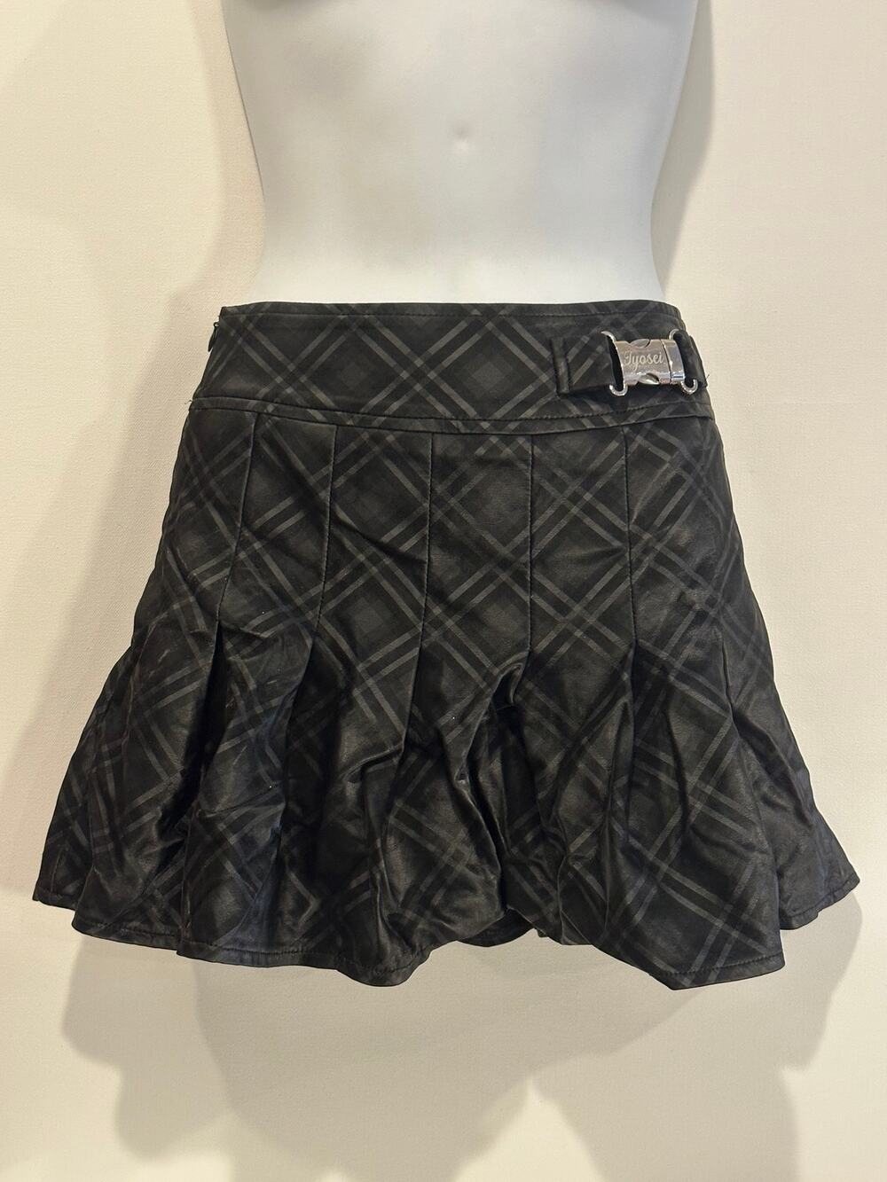 Jyosei Japanese Brand Black Plaid Buckle Pleated Low Rise Micro Mini Skirt S
